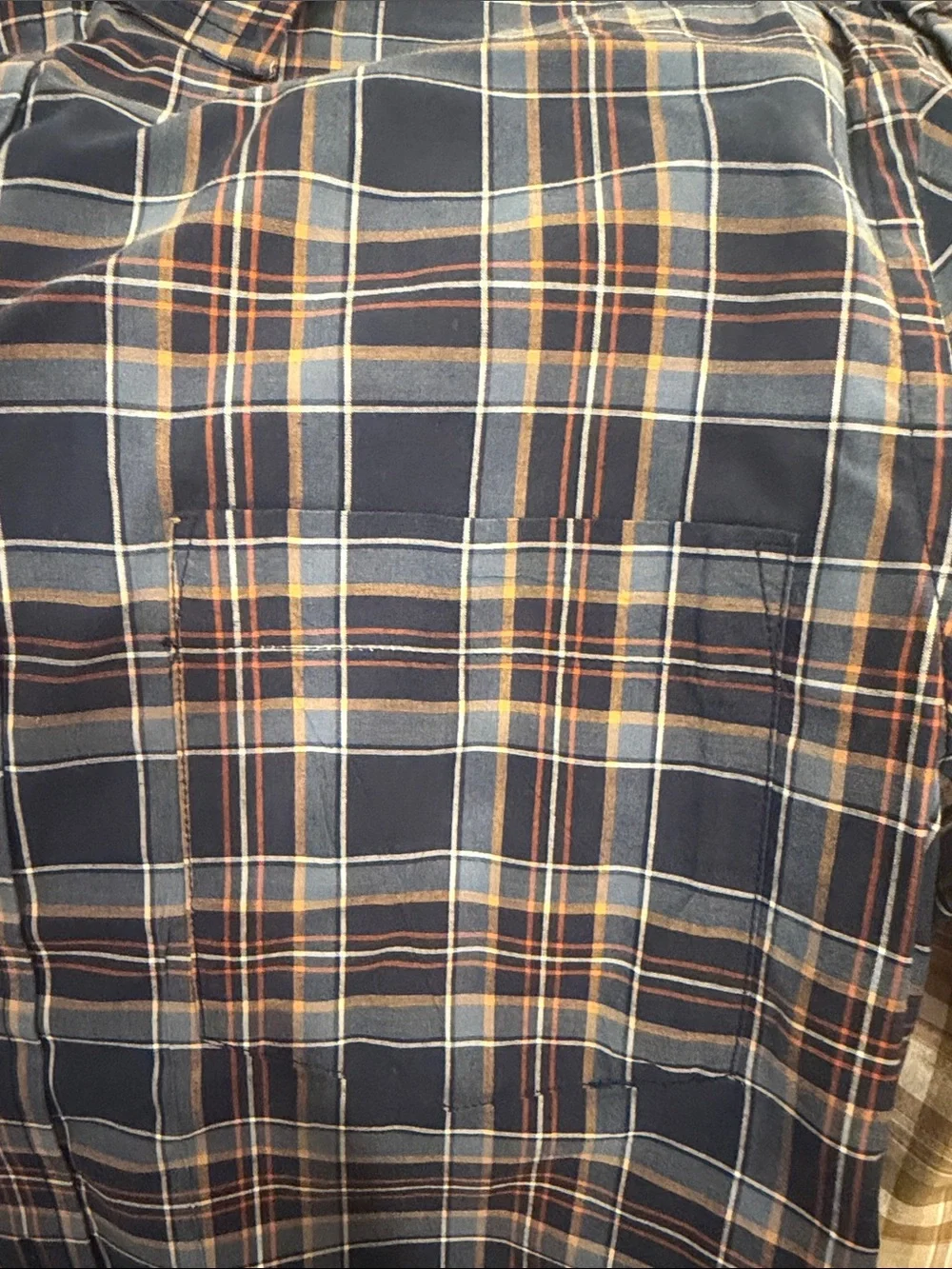 Banana Republic Men's Navy and Tan Plaid Button-Down Shirt